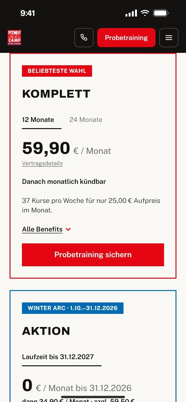 Tarife bei Fitboxcamp Amend am Handy