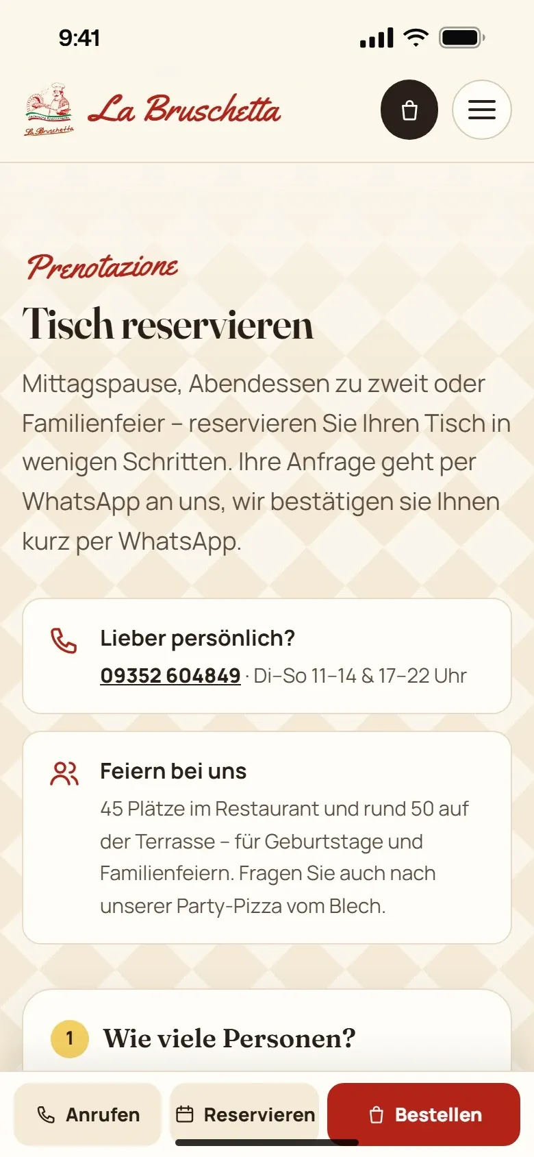 Reservieren bei La Bruschetta am Handy